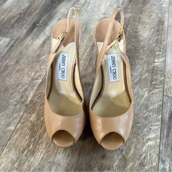 Jimmy Choo Tan Platform Peep-Toe Heels - Picture 3 of 13